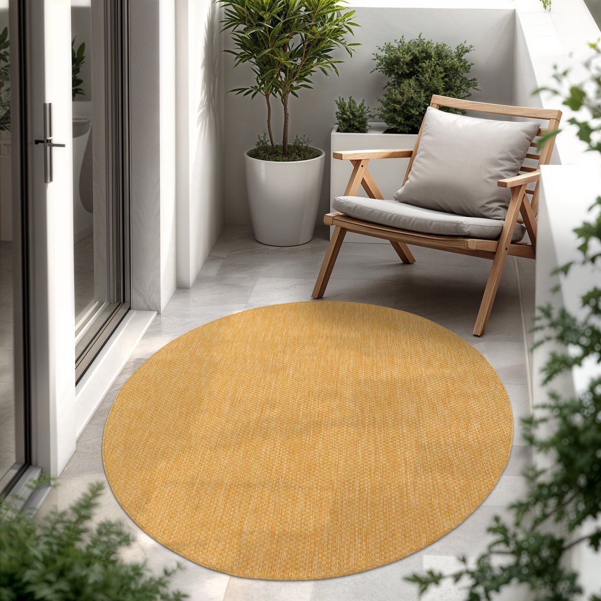Paco Home In-& Outdoor Balkon Terras Keukenvloerkleed Eenkleurig Gemêleerd Patroon 200 cm Rund