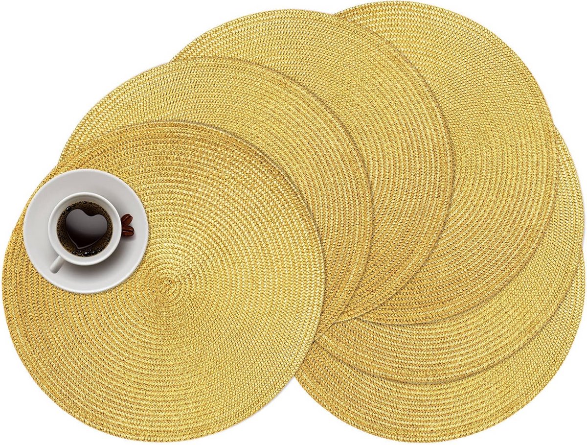Set van 6 Ronde Gevlochten Placemats - Hittebestendig en Antislip Tafelmatten