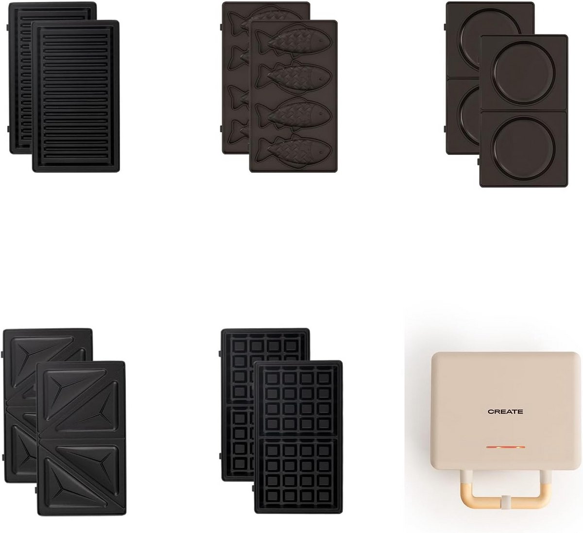 Dubbele Sandwichmaker en Grill met 5 Verwisselbare Platen: Wafel, Taiyaki, Pannenkoek & Meer