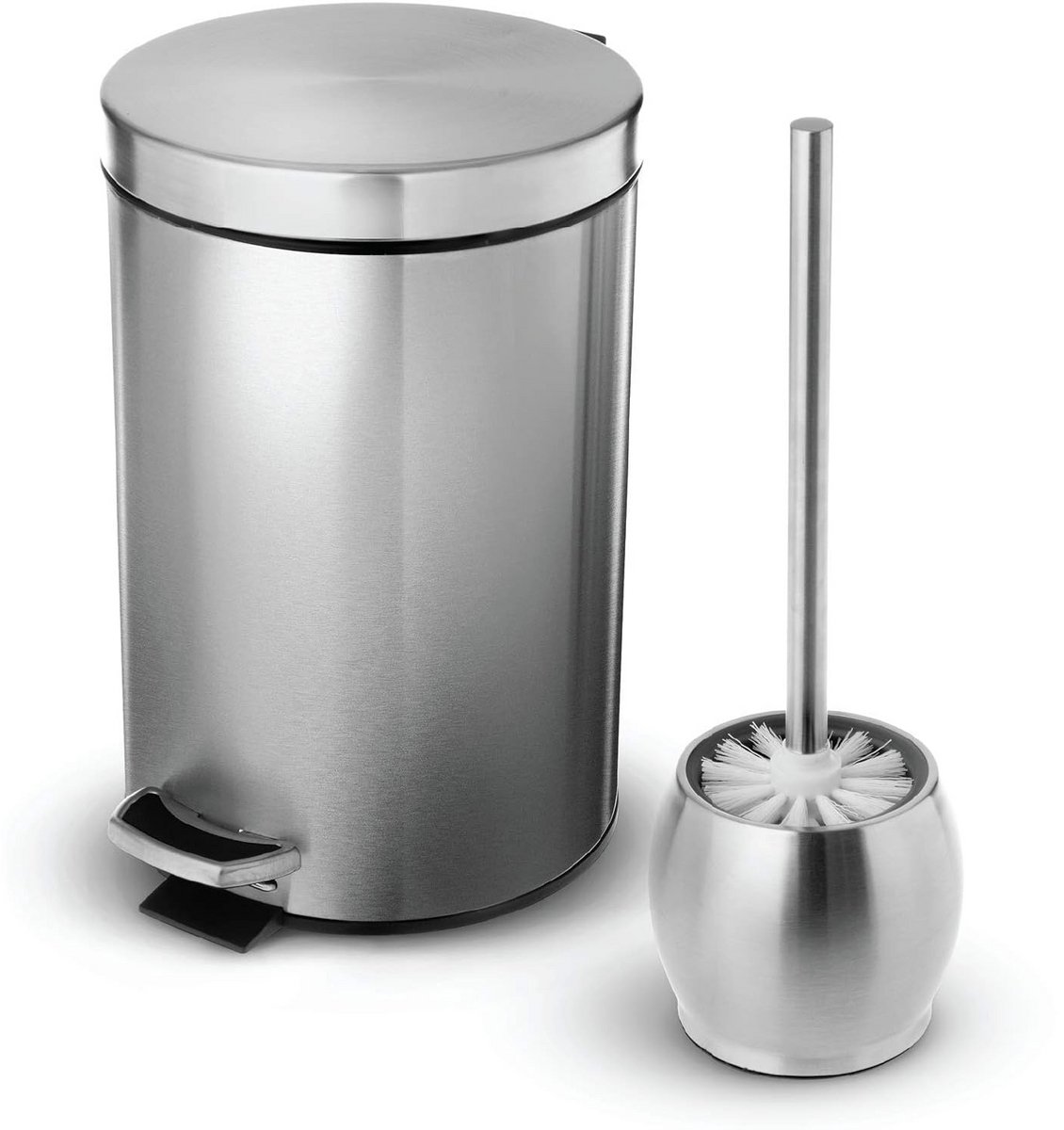 Ronde Pedaalemmer RVS 7 Liter met WC-borstelhouder - Compacte Afvalbak voor Badkamer en Kantoor