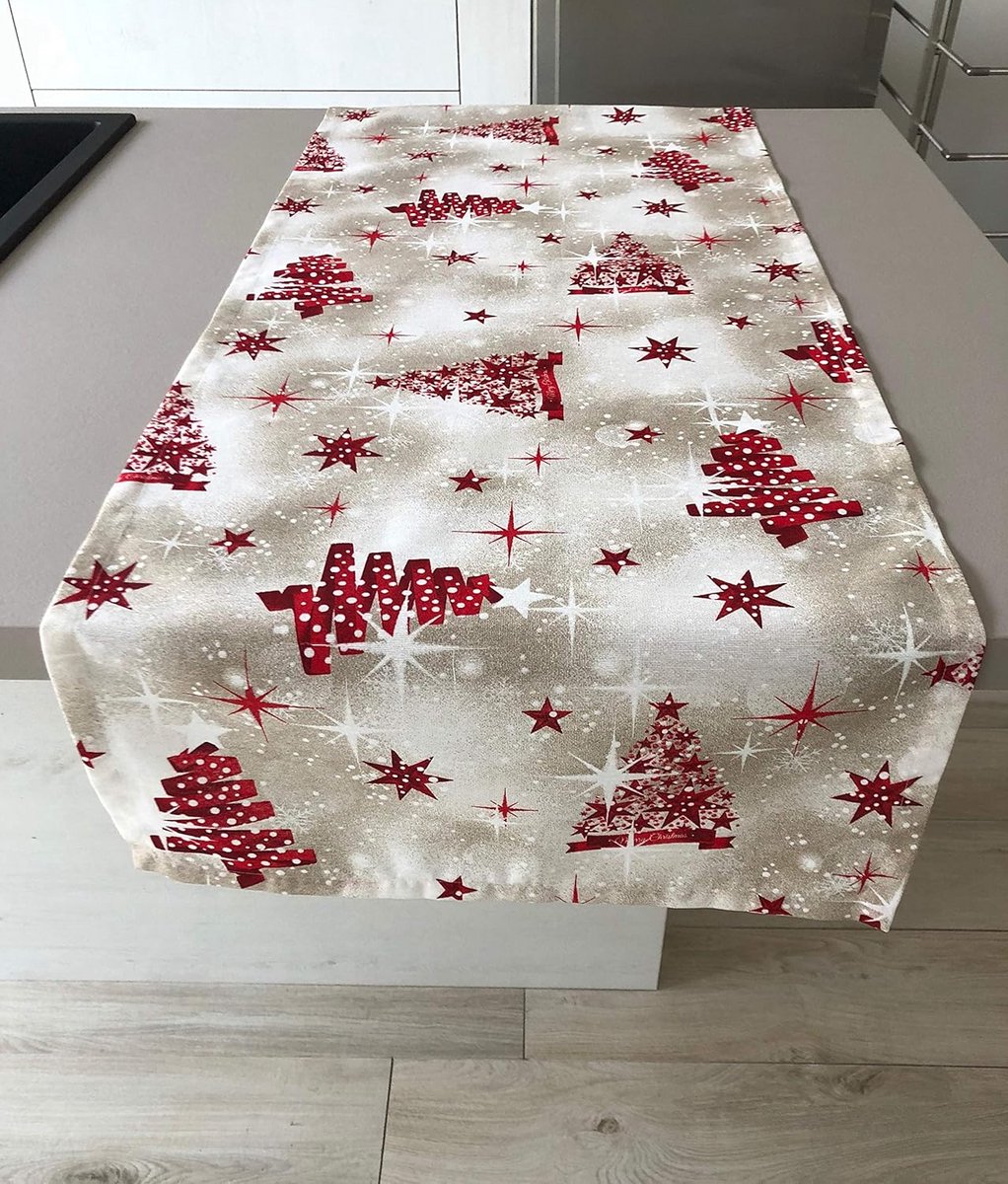 Katoenen Kerst Tafelloper 50x140 cm - Modern en Elegant Tafelkleed voor Kerstmis