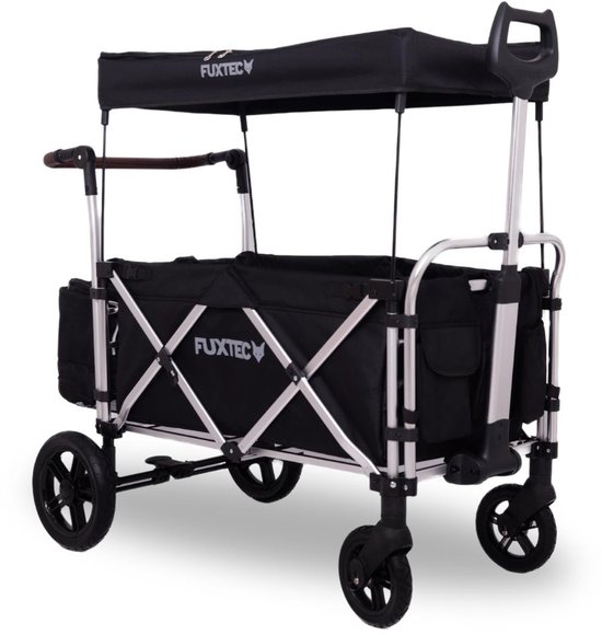 FUXLIFE by FUXTEC CTL900 Bolderkar Luxe - Opvouwbaar - Zwart | Met Veiligheidsriemen & Zonnedak - Strandkar & Handkar - Max. 75kg — afbeelding 2