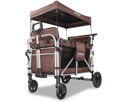 FUXLIFE by FUXTEC CTXL900 Bolderkar voor 4 kinderen - Opvouwbaar - Bruin | Met Veiligheidsriemen & Zonnedak - Strandkar & Handkar - Max. 75kg