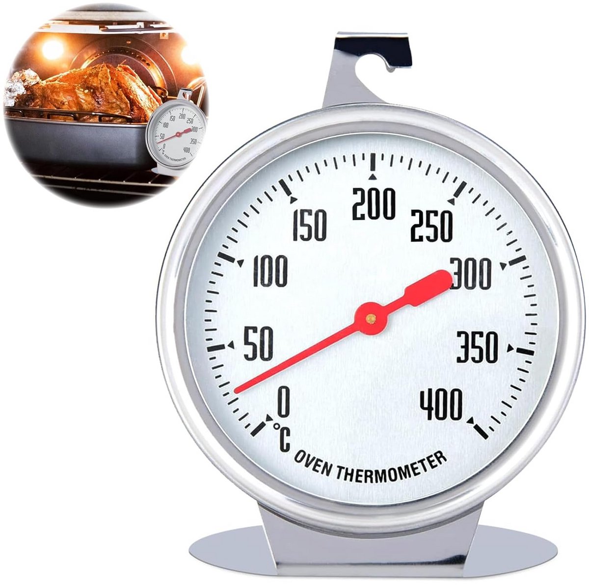 Oventhermometer RVS met Groot Display - Meetbereik 0°C tot 400°C voor Bakken en Koken