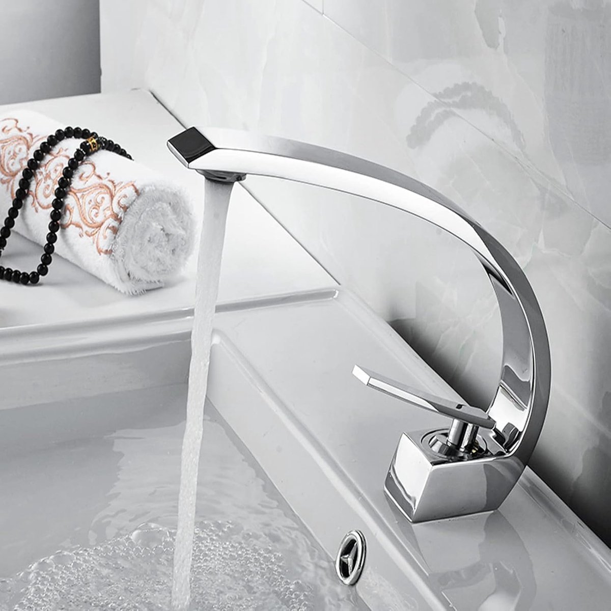 Waterval badkamer waterval kraan wastafel kraan wastafel kraan ingreep wastafel armatuur; warme en koude tuit stil, badkamer kraan messing roestvrij staal (chroom)