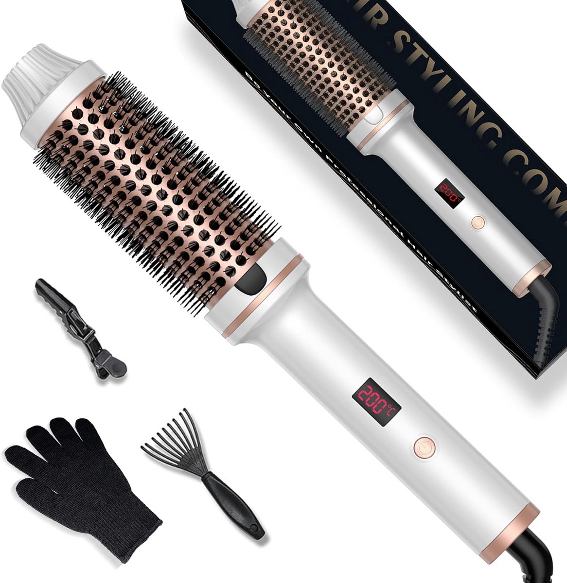 Thermische Borstel 3-in-1 met LCD Display voor Volume, Krullen en Glad Haar