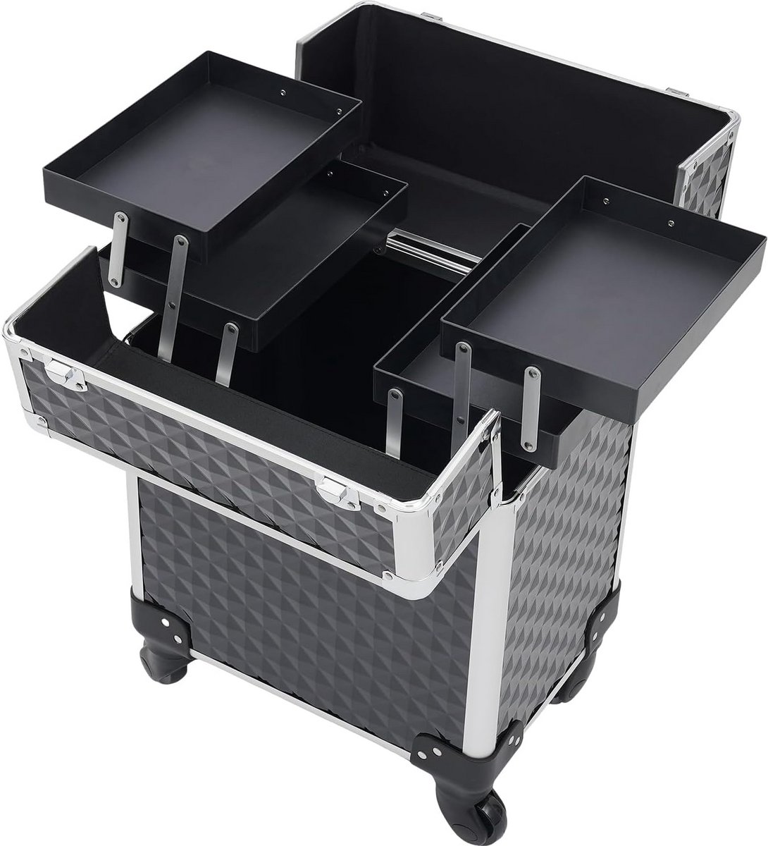 Professionele Make-upkoffer Trolley met Inklapbare Vakken en Slot - Beauty Opbergkoffer