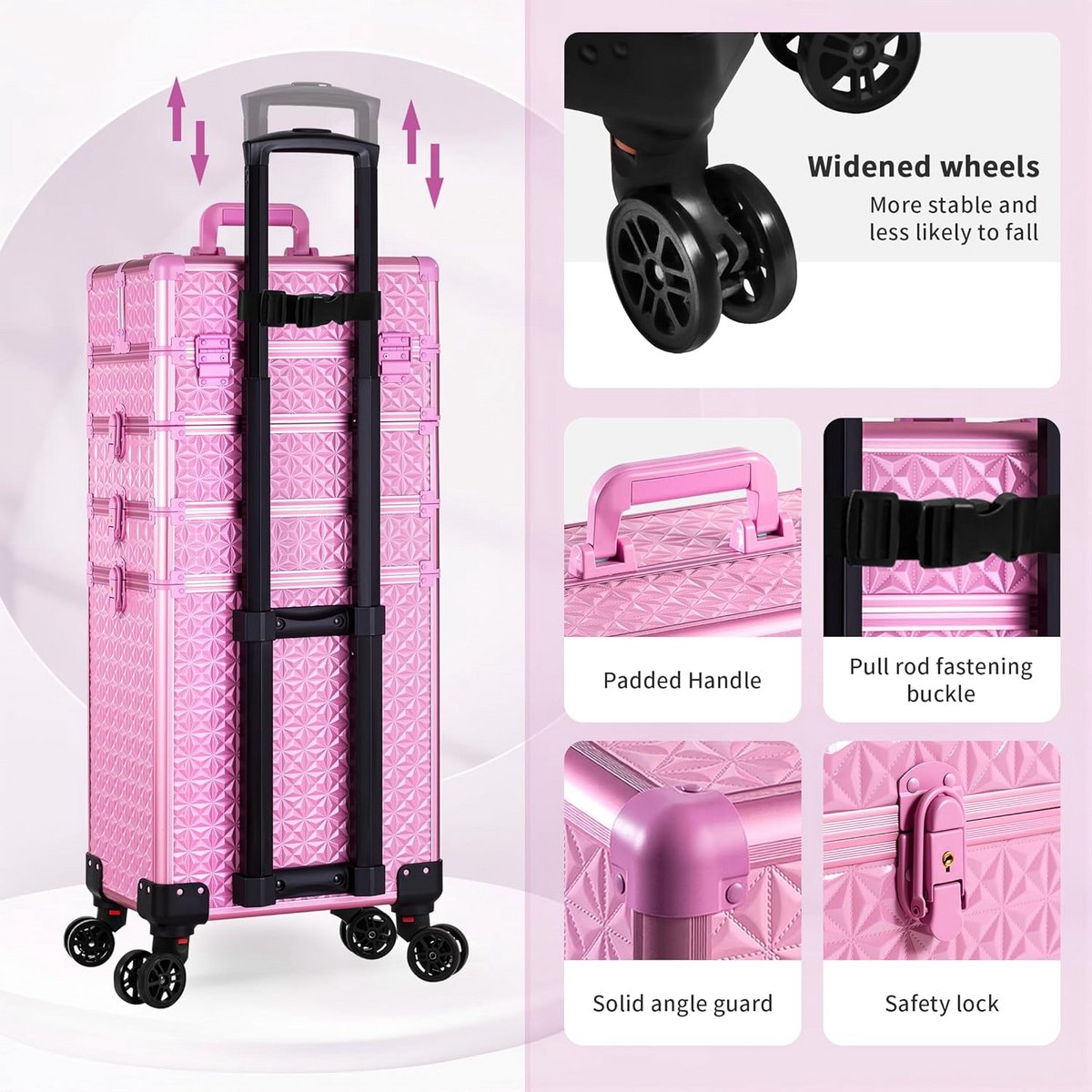 Professionele 5-in-1 Make-up Koffer op Wielen Grote Trolley voor Cosmetica