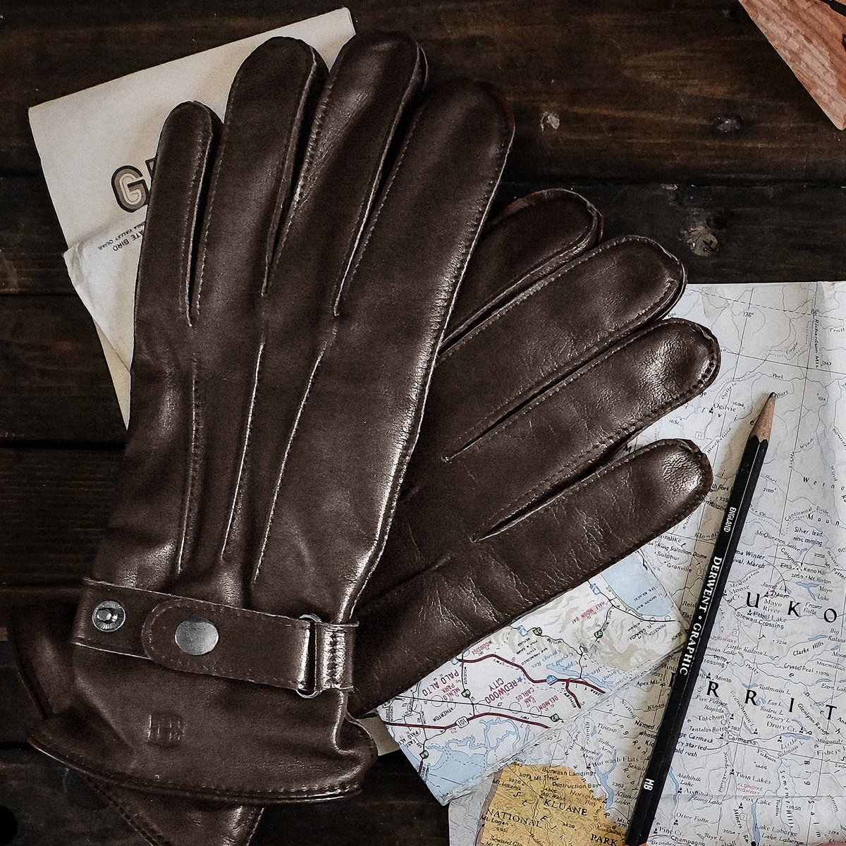 Donkerbruine Handschoenen van Schapenleer met Riem voor Touchscreens