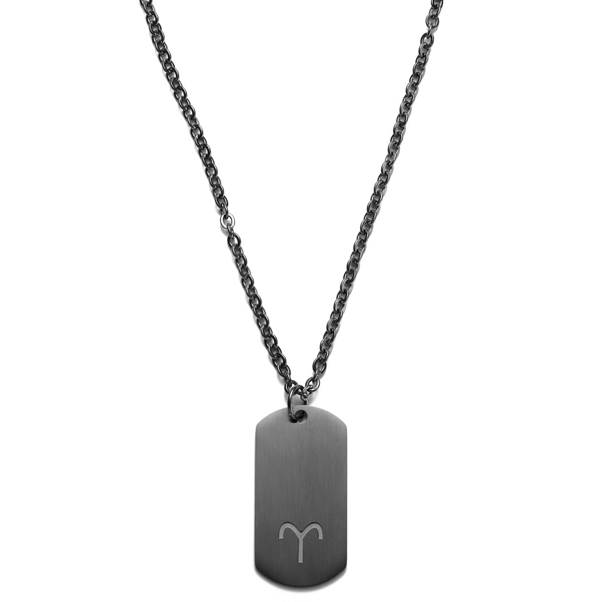 Gunmetalkleurige Stalen Ketting met Ram Sterrenbeeld