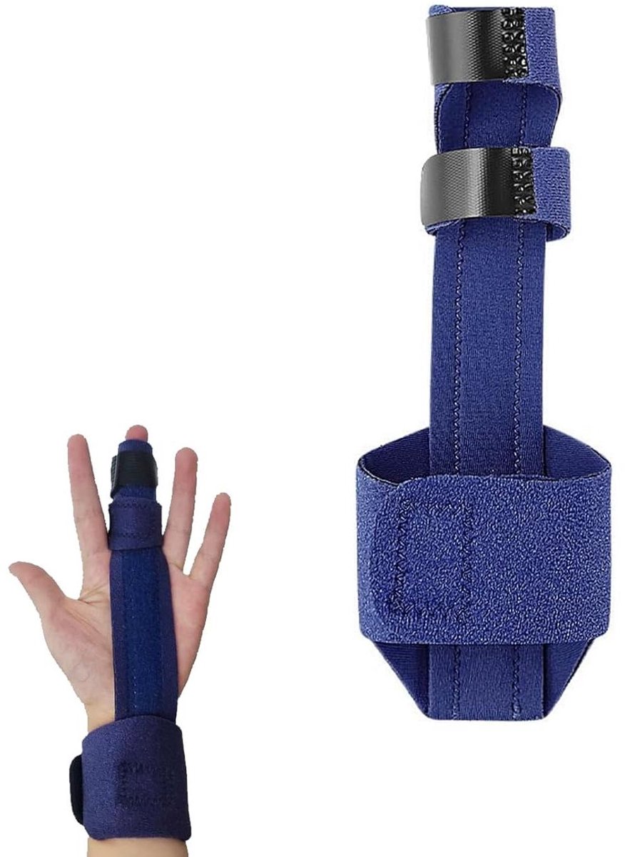Hand- en vingerbrace met metalen spalk voor herstel en pijnverlichting - verstelbare fingerbeugel - zwart - ondersteuning voor vinger en pols - comfortabel en effectief