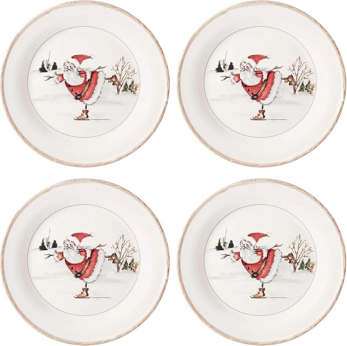 Feestbord Kerst Servies Set van 4 - Aardewerk 28 cm - Dinerborden en Saladeborden