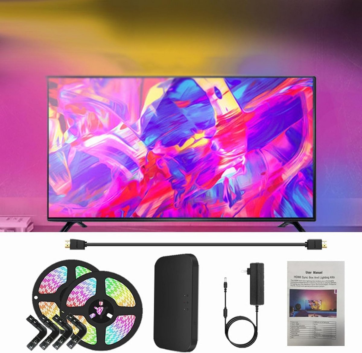 LED TV Achtergrondverlichting met HDMI Sync Box - Kleur Synchronisatie voor Muziek en Gaming (42-158 inch)