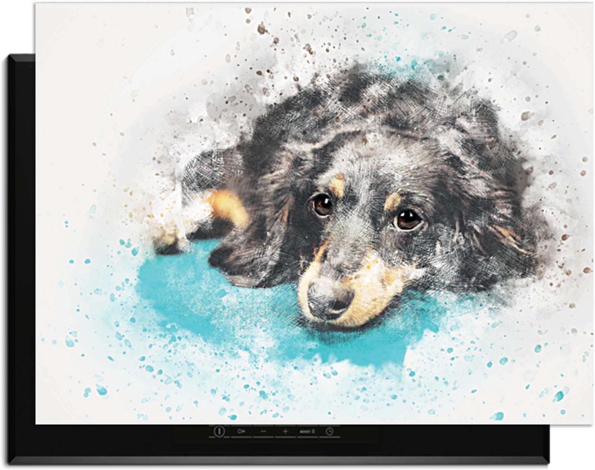KitchenArt - Dreamy Dachshund - Inductie Beschermer - 78x52 cm - Kookplaat Beschermer - Luxe Afdekplaat Inductieplaat - Anti-slip & Oprolbaar - Beschermmat Inductiekookplaat