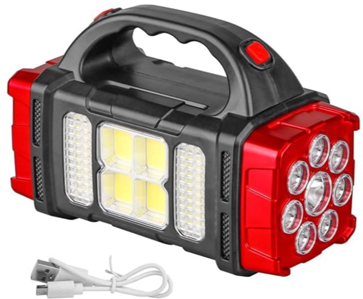 Zaklamp LED - Op Zonne-energie - USB Oplaadbaar - Powerbank - Noodverlichting - Waterproof - Rood