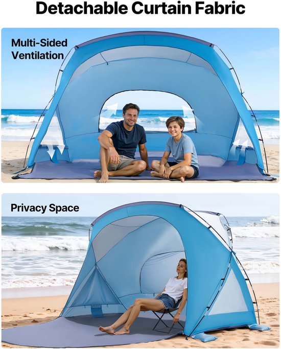 VEVOR strandtent met zonnescherm voor 6 personen, UPF 50+ bescherming, draagbare strandtent met draagtas en grondankers, stevige strandparasol voor kamperen, vissen, picknicken, zonnetent van Vevor — afbeelding 3