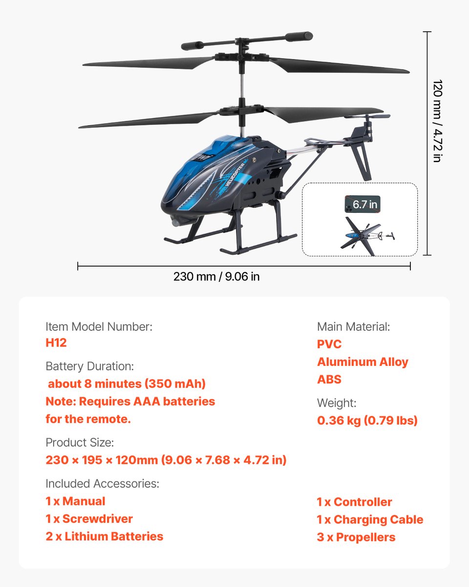 VEVOR RC-Helikopter, 2,4 Ghz Afstandsbedieningshelikopter, 3,5-Kanaals RC-Vliegtuig, 16 Minuten Vliegtijd, Hoogtebehoud, Opstijgen/Landen met Één Knop En Led-Verlichting, Speelgoed voor Kinderen Vanaf 8 Jaar — cadeau in Spellen & Speelgoed - foto 3