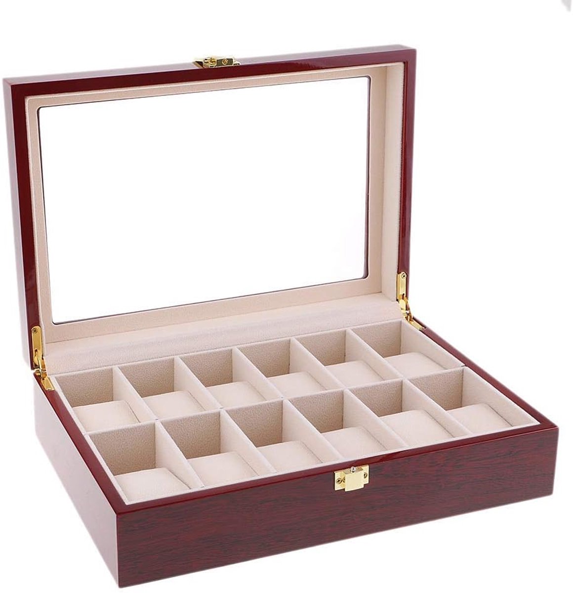 Houten Horlogedoos met 12 Vakken voor Heren Display en Opslag