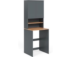 Wasmachinekast met Opbouw en Opbergruimte Badkamer Kast Anthraciet/Eiken