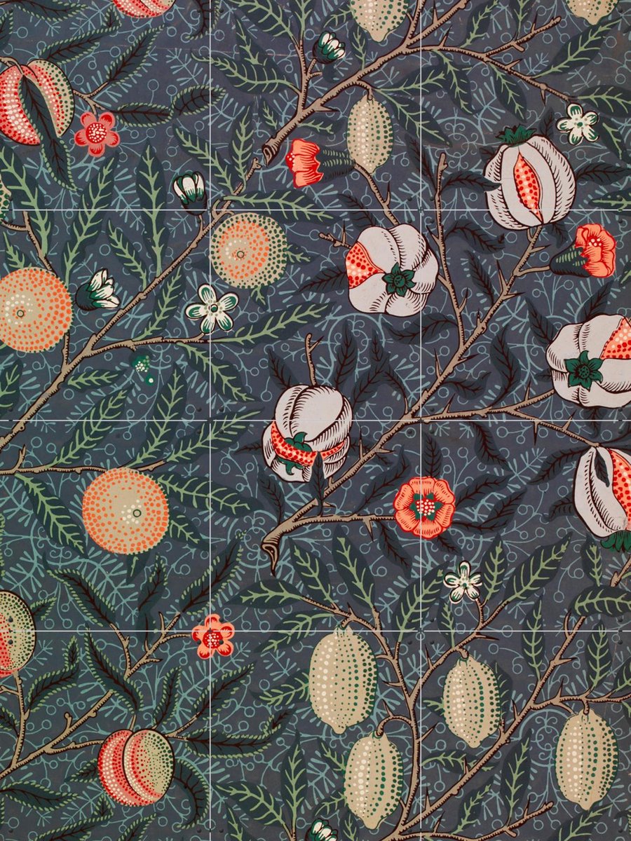 IXXI Fruit blue, William Morris & Victoria and Albert Museum - 60 x 80 cm - Gratis ophangtool - Grote wanddecoratie en posters - Kleurrijk, Bloemen