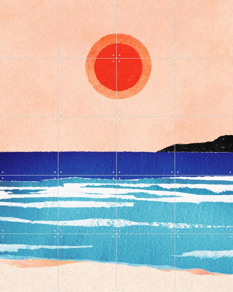 IXXI Ocean Sunset, Henry Rivers - 80 x 100 cm - Gratis ophangtool - Grote wanddecoratie en posters - Grafisch Ontwerp, Kleurrijk, Minimalisme
