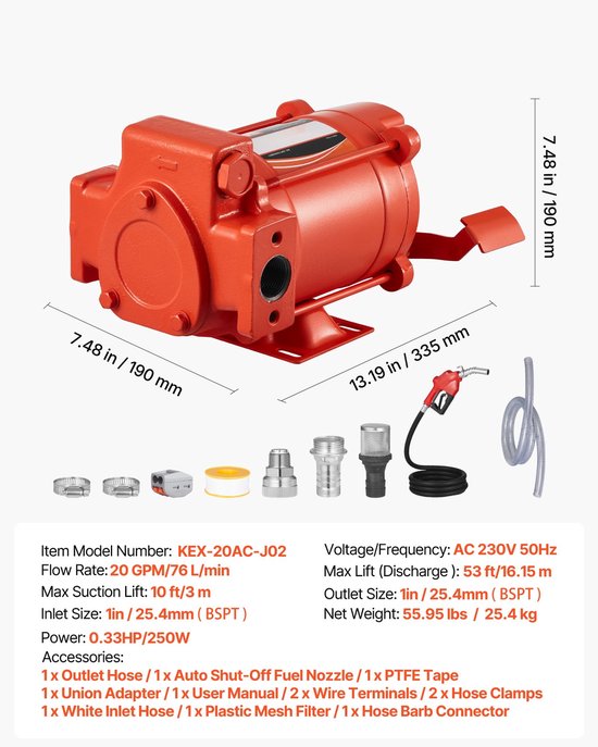 Brandstof Transferpomp - Elektrische Dieselovervoerpomp - 230V - 76 l/min - Automatische Afslag - Met Afvoerslang - Voor Diesel, Benzine, Kerosine, Biodiesel en Ethanolmix van Merkloos — afbeelding 2