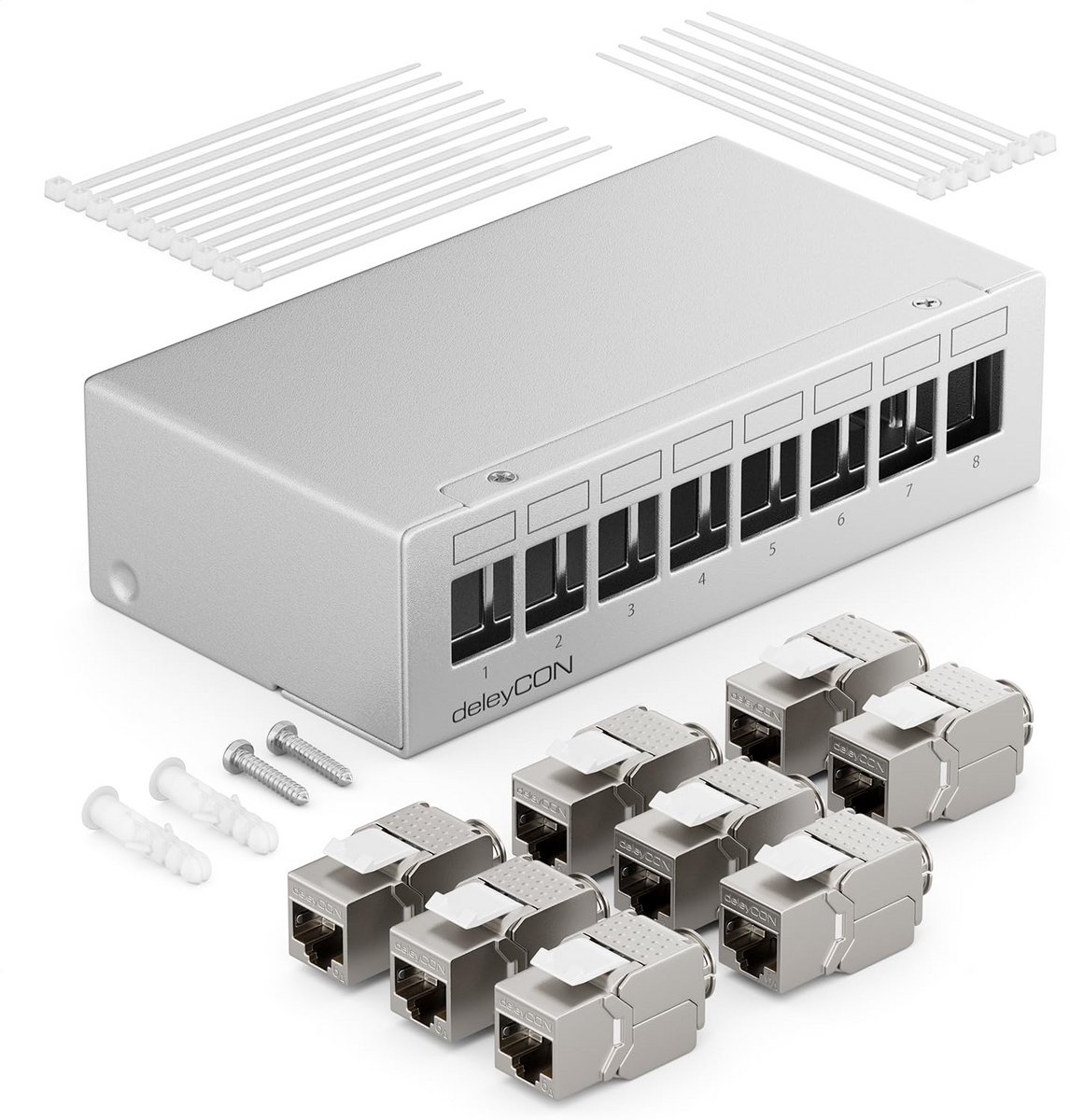 8-Poorts Patchpaneel Set met STP CAT6a Keystone Modules voor Netwerkbekabeling