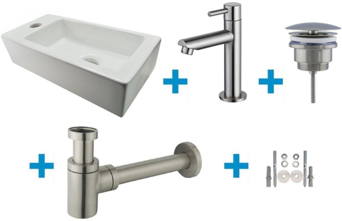 FugaFlow Eccelente Sobrado Badkamer Fonteinset - links - 1 kraangat - fonteinkraan geborsteld RVS - wit