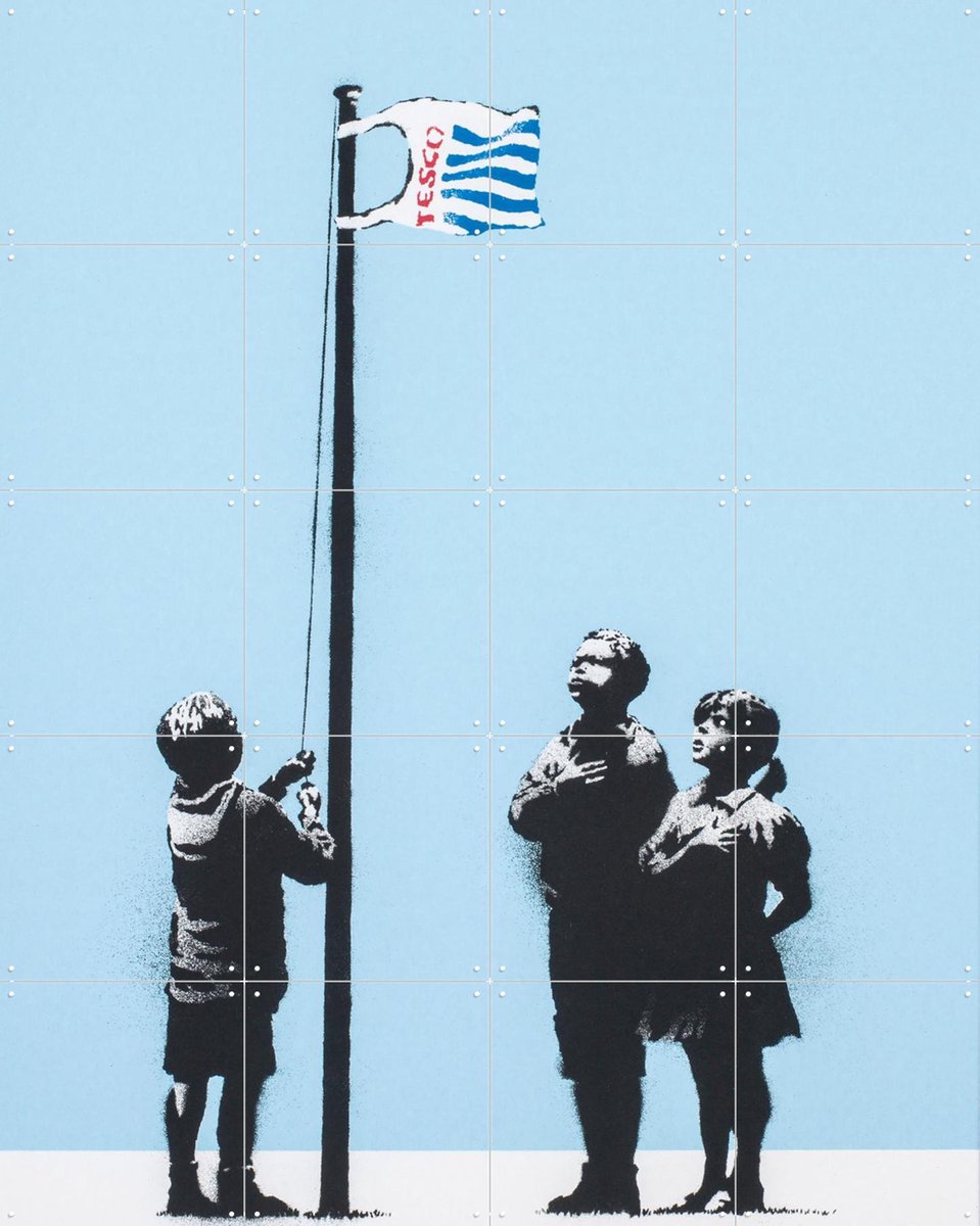 IXXI Very Little Helps, Banksy - 80 x 100 cm - Gratis ophangtool - Grote wanddecoratie en posters - Illustraties, Houtsnede, Pop art, Street art