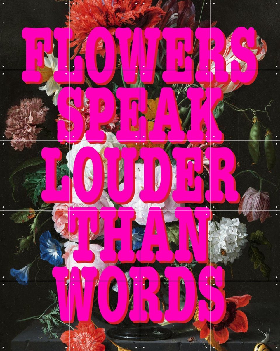 IXXI Flowers Speak Louder, Studio Turbo - 80 x 100 cm - Gratis ophangtool - Grote wanddecoratie en posters - Pop art, Kleurrijk, Typografie