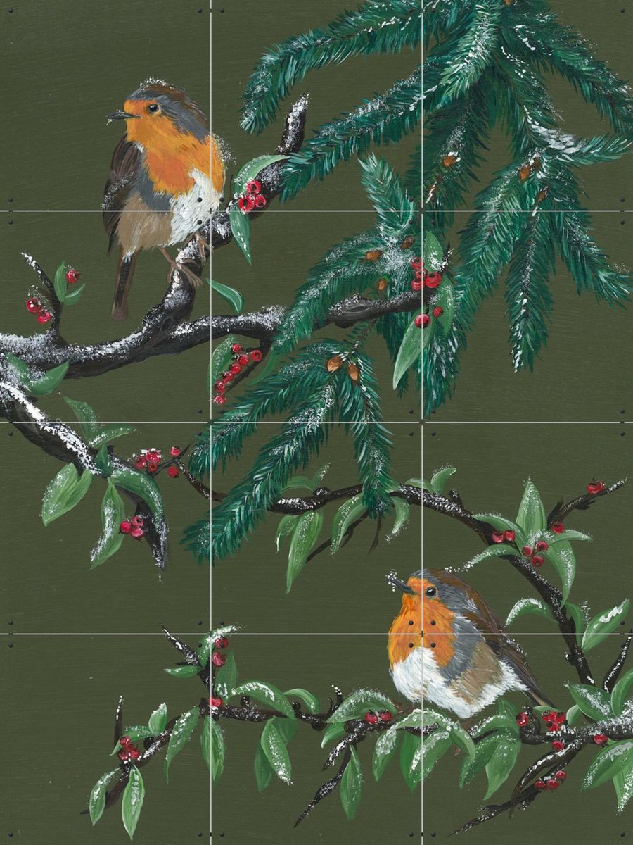 IXXI Robin's Winter Haven, Lens en penseel door Myrte - 60 x 80 cm - Gratis ophangtool - Grote wanddecoratie en posters - Schilderijen, Vogels