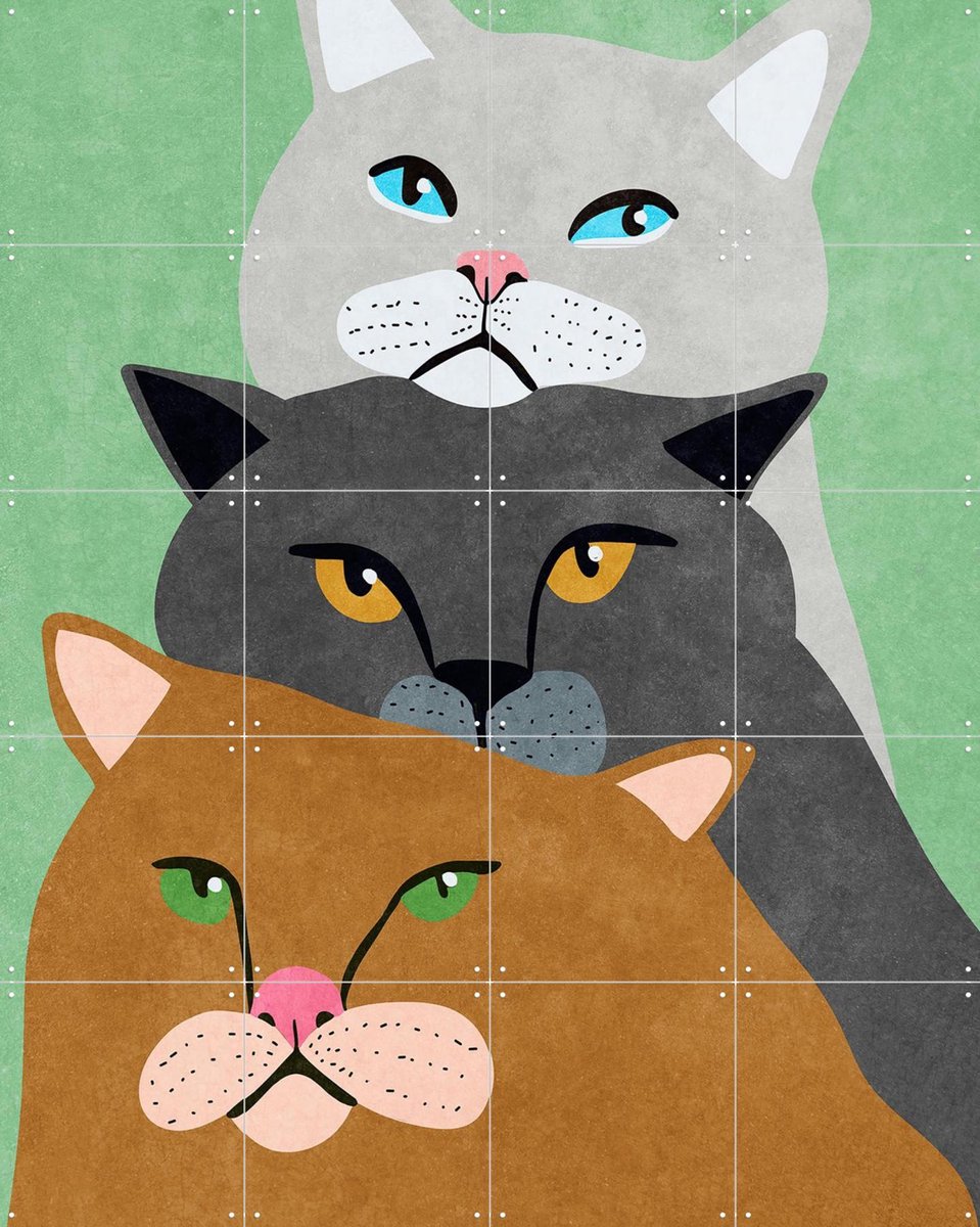 IXXI Cats Trio, Raissa Oltmanns - 80 x 100 cm - Gratis ophangtool - Grote wanddecoratie en posters Kinderkamer, Kinderen, Kat