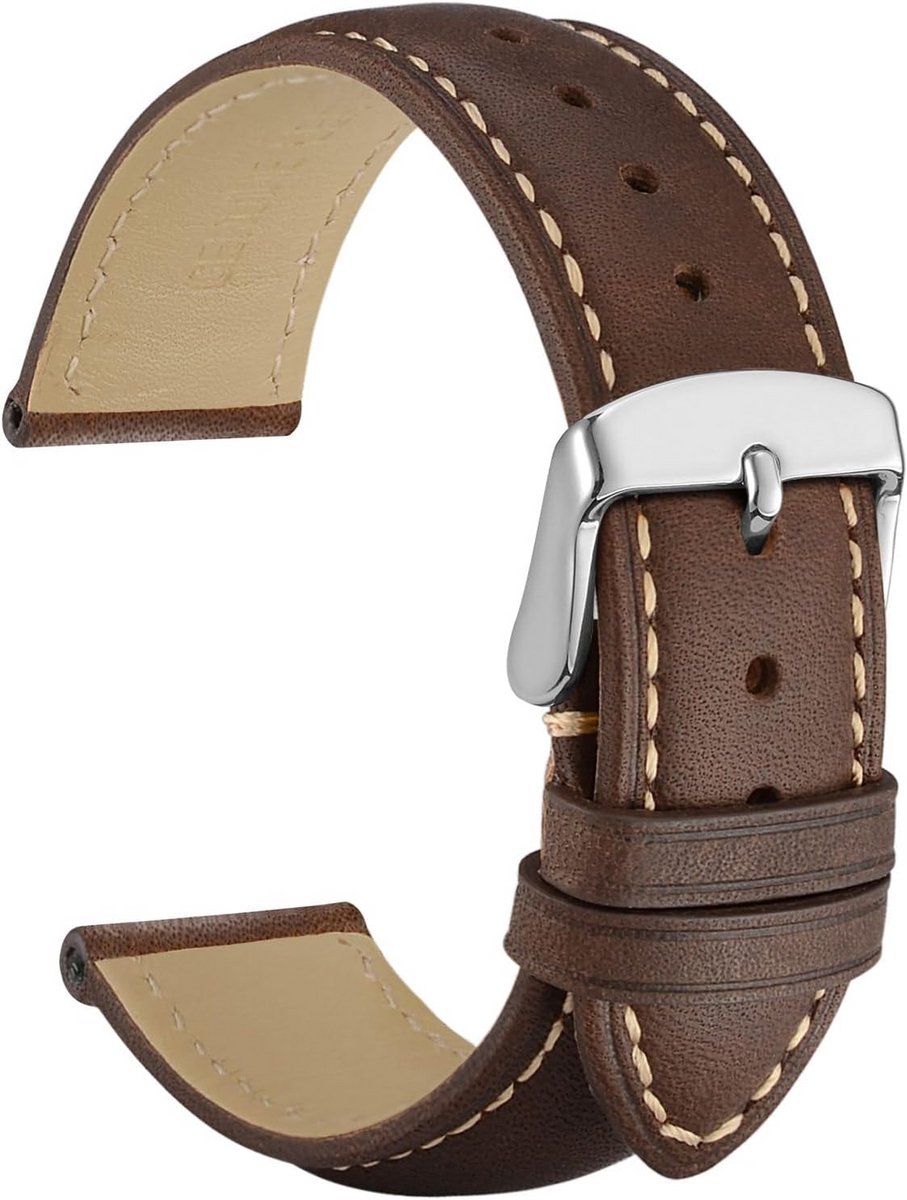 Vintage Leren Horlogebanden met Zilverkleurige Gesp Universele Vervangende Banden