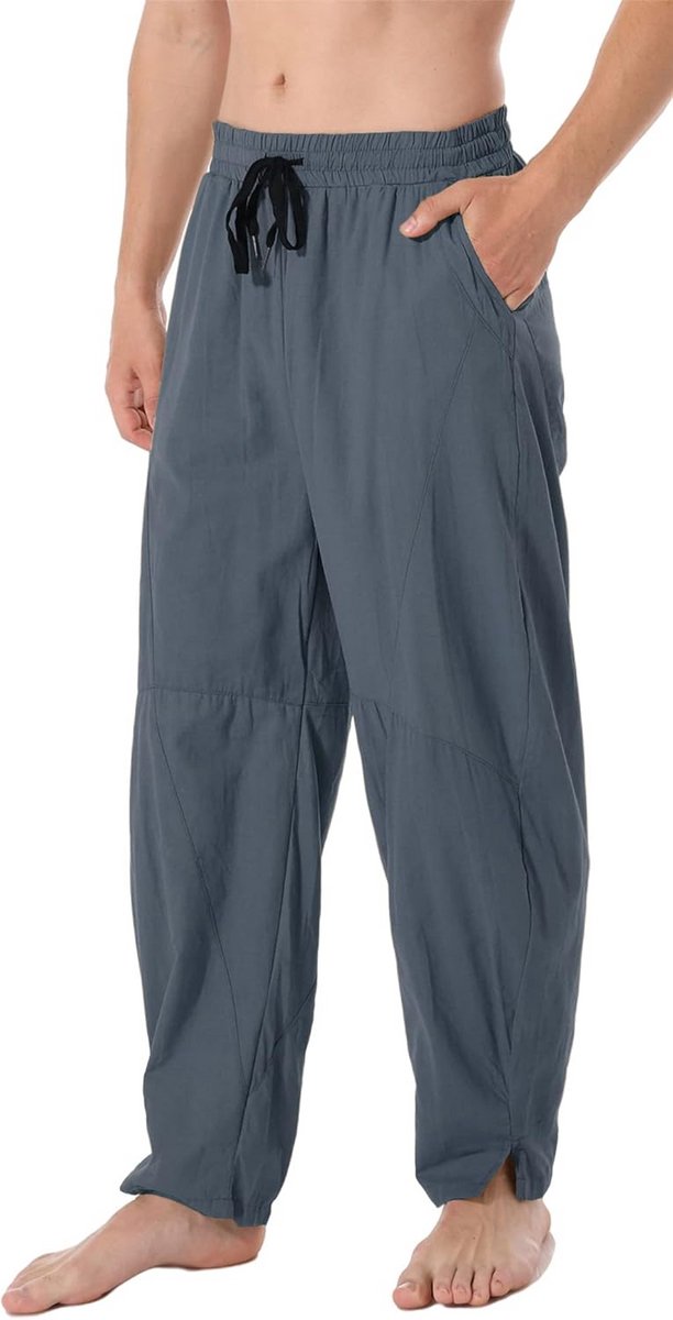 Heren Linnen Broek Losse Pasvorm met Trekkoord voor Zomer en Yoga