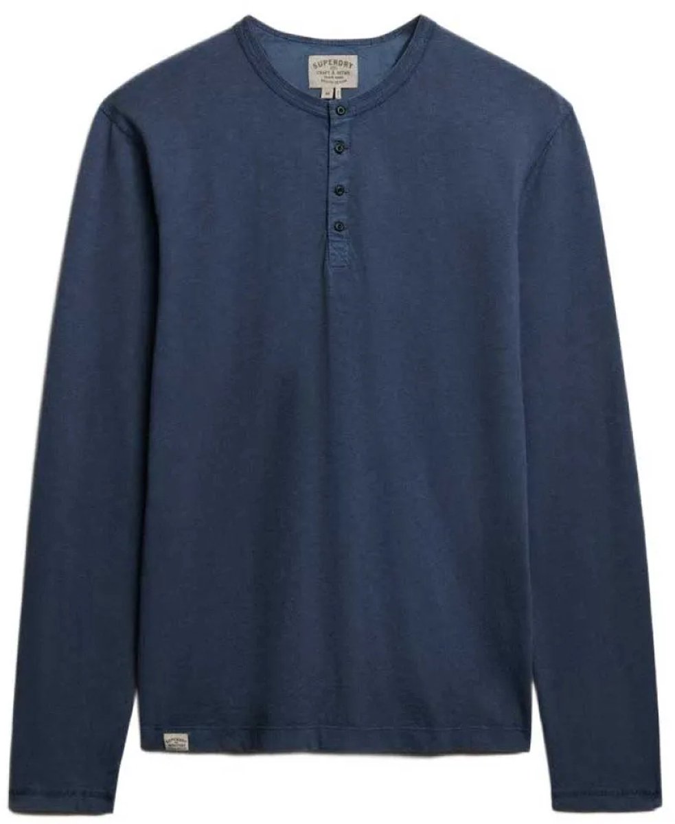 Superdry Jersey Grandad top van slubgaren met lange mouwen Heren Tops Blauw