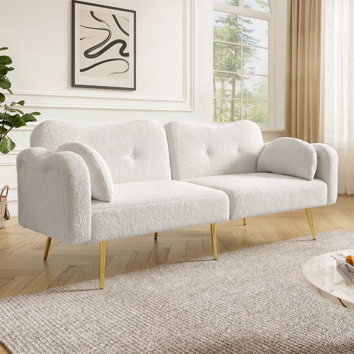 REDOM Tweezits Slaapbank - Verstelbare Rugleuning - Modern - Voor Woonkamer - Schuim En Wolmix - Wit - 155 X 85,5 Cm