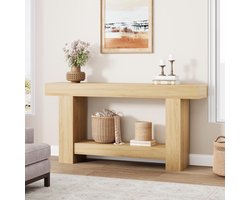 Haltafel - Bijzettafel - Bijzettafel in landelijke stijl van 160 cm lang - Lange bijzettafel met twee planken en opbergruimte - Bijzettafel in houtkleur - Geschikt voor de woonkamer, hal en gang - 160 × 80 × 30 cm