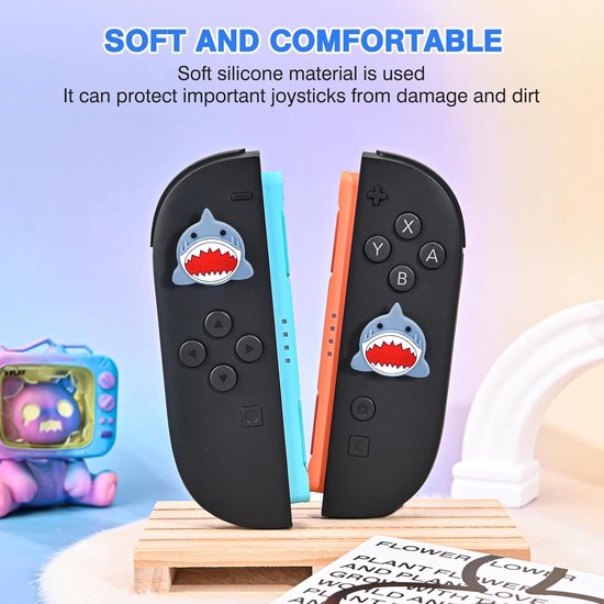 Joystick Covers - Grip Caps - Controller Bescherming - Schattig Patroonontwerp - 20 Gram - Paarse Haai — afbeelding 3