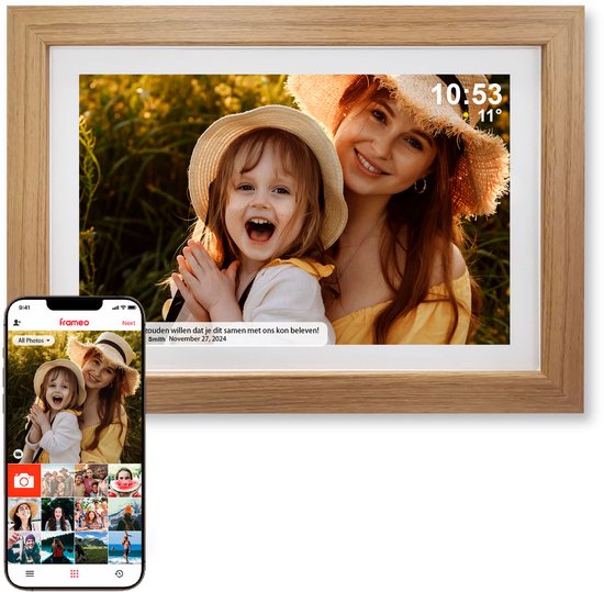 Digitale Fotolijst - 10,1 inch - Frameo App - 32GB - WiFi - Ondersteuning voor MicroSD-kaarten tot 128GB - Moederdag cadeau - HD IPS Touchscreen - Refined Living