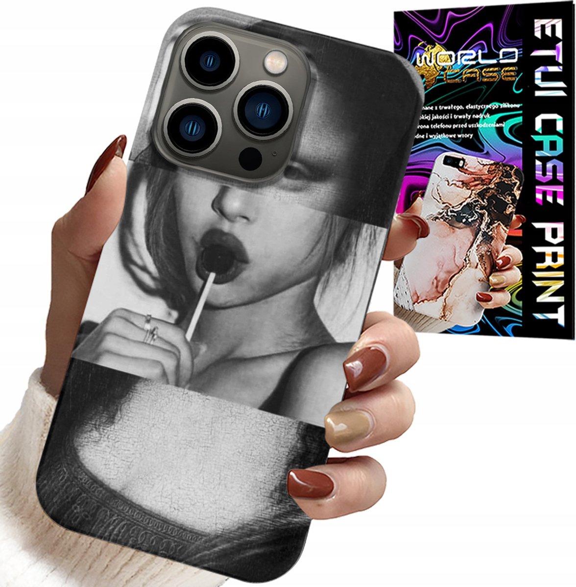 iPhone 16 Pro hoesje - Mona Lisa met lolly, modieus patroon