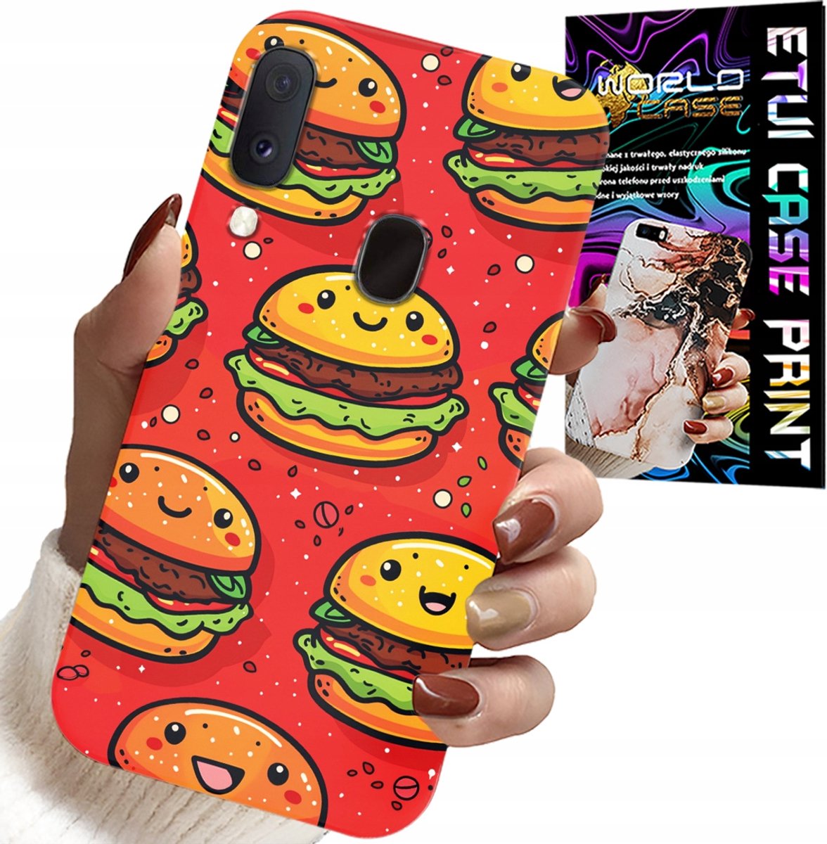 HOESJE VOOR SAMSUNG GALAXY A20E - LEUKE HOES MET LACHENDE BURGERS