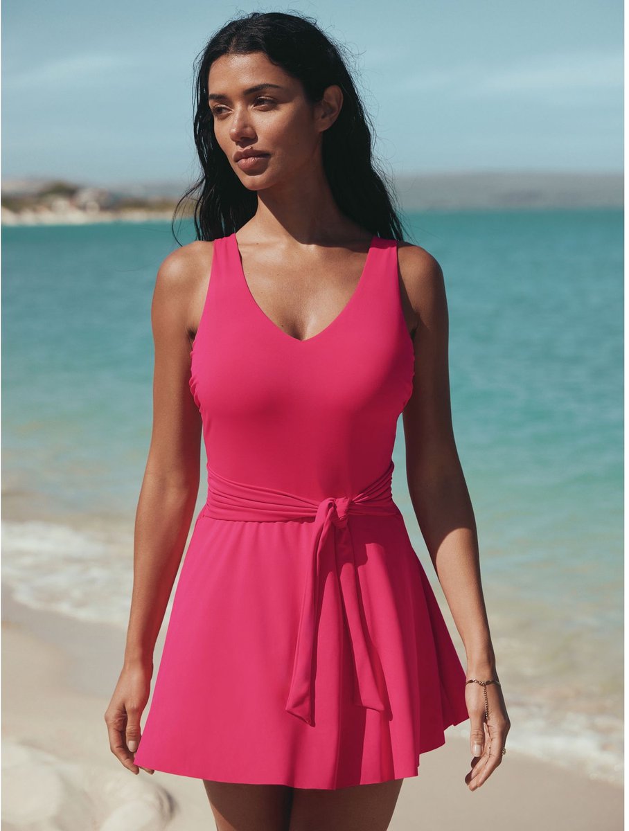 Next Dames - Vormgevende zwemjurk met rokje en buikcontrole - Roze Pink