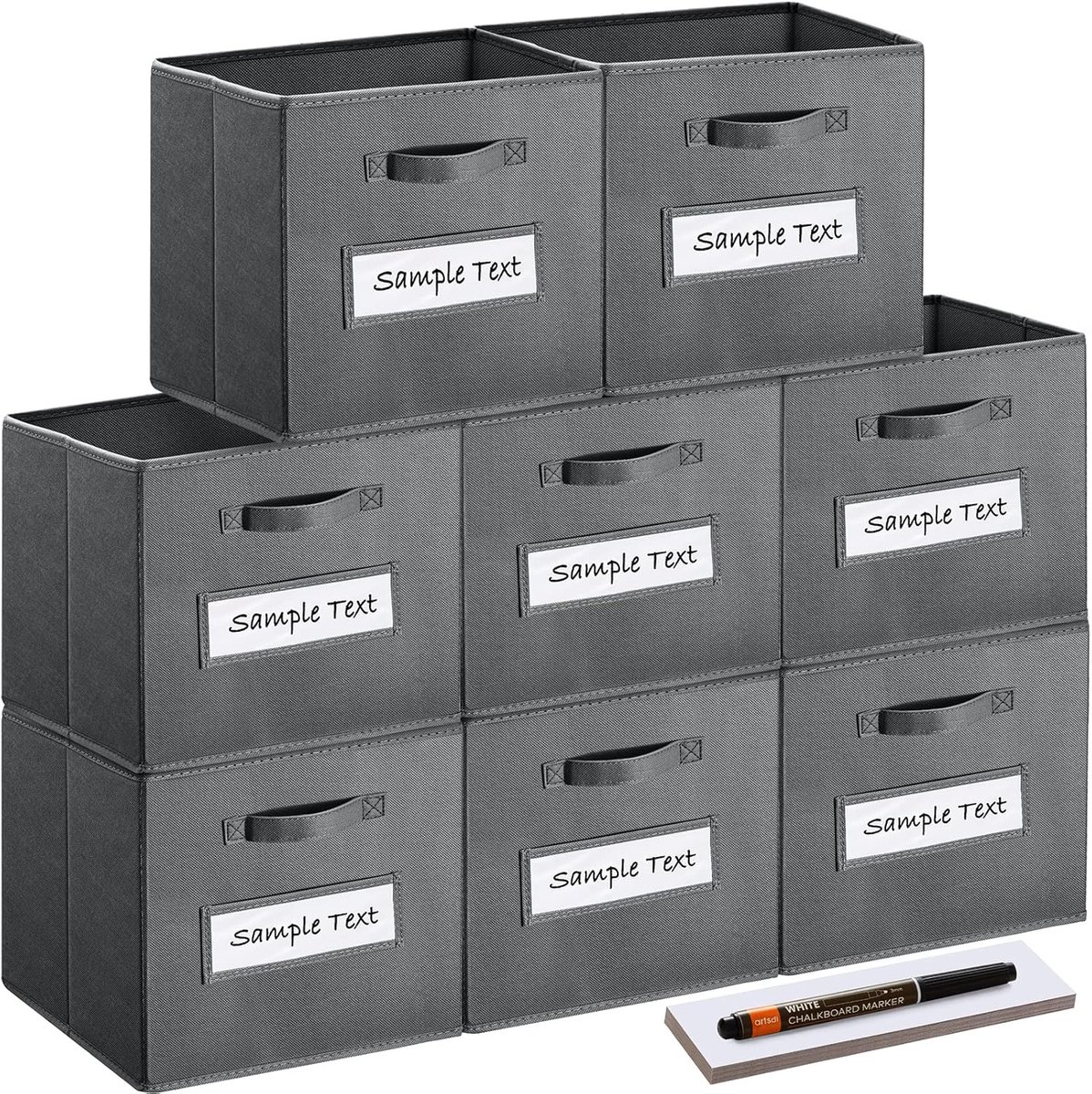 Opbergboxen Set - Opbergmanden Kubus - Thuis Organiseren - Met Labelvenster - 30x30cm - Grijs