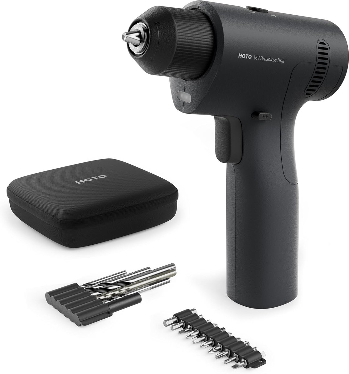 HOTO 16V Cordless Drill Brushless – Accuboormachine zonder borstels – 50 Nm – 2 snelheden – USB-C oplaadbaar – Inclusief boren – Compact en krachtig