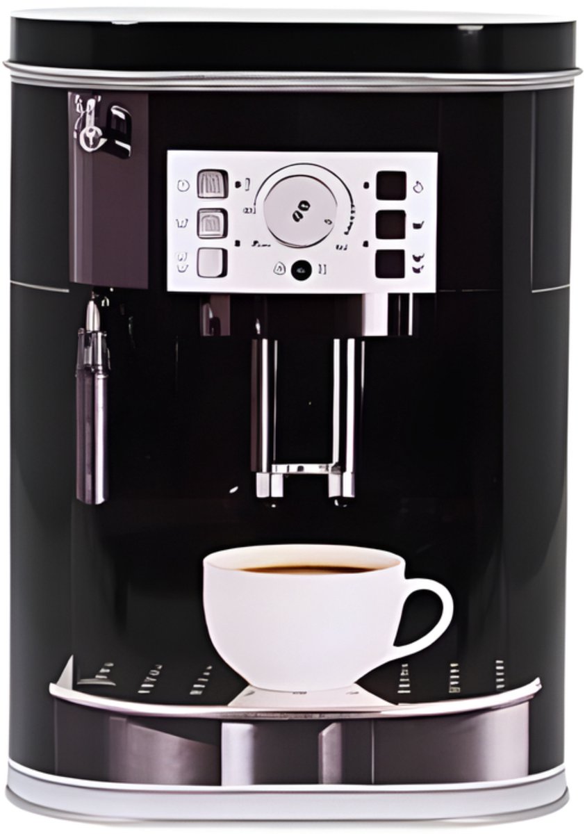 Excellent Houseware Koffie bewaarblik - zwart - koffiemachine print - 1800 ml - bewaarbus