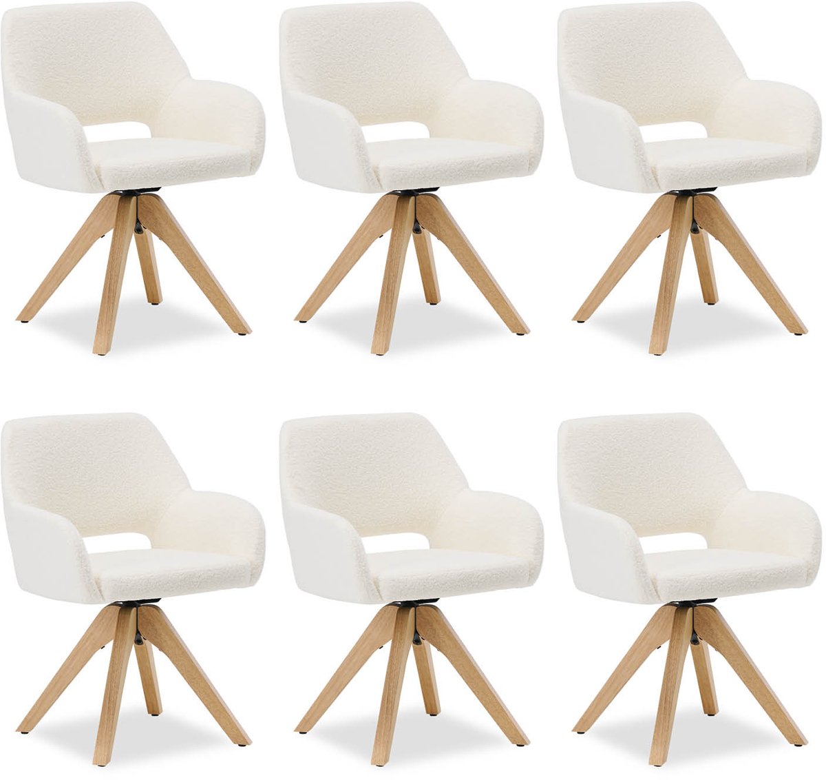 Homestyle4u Eetkamerstoelen - Set van 6 - Draaibaar - met armleuningen - Wit