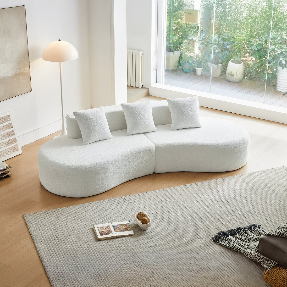 MODFU Hoekbank - Gebogen Vorm - Modulair - Modern - Voor Woonkamer - Fluweel - Wit - 277 x 103 x 68 cm