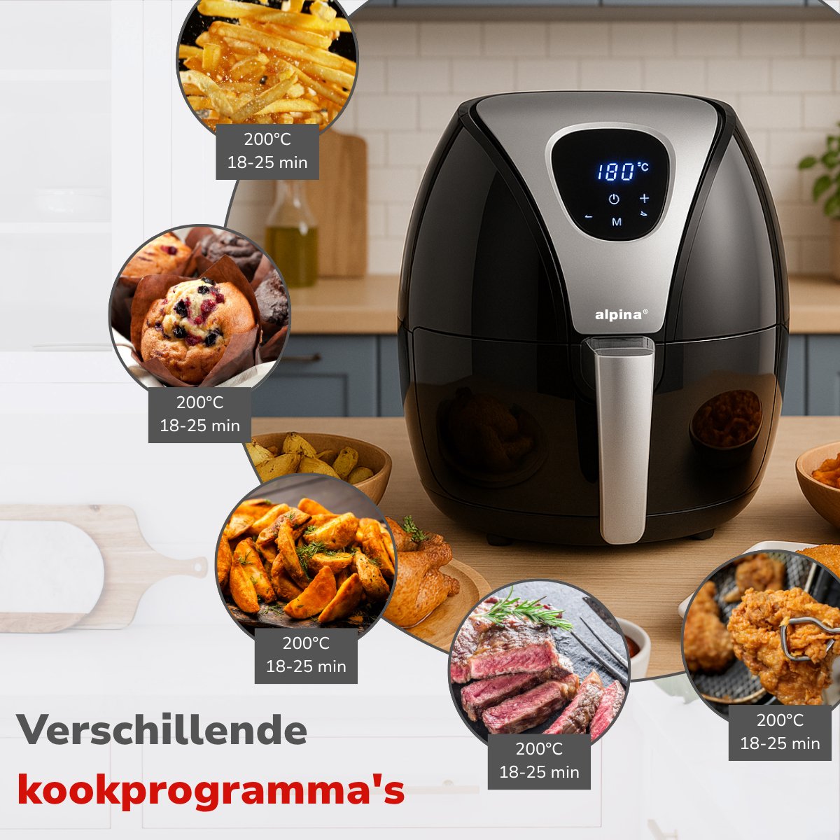 A.I.&E. Airfryer met Dubbele Lade 2.4L - Heteluchtfriteuse - afbeelding 3
