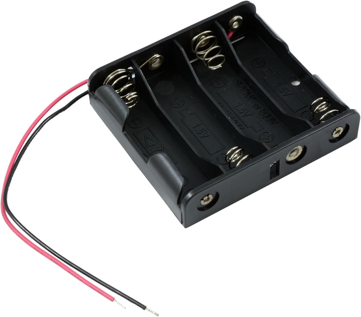 Batterij Houder - Batterij Doos - Stroomvoorziening - Met 150mm Draden - 4x AA - Zwart