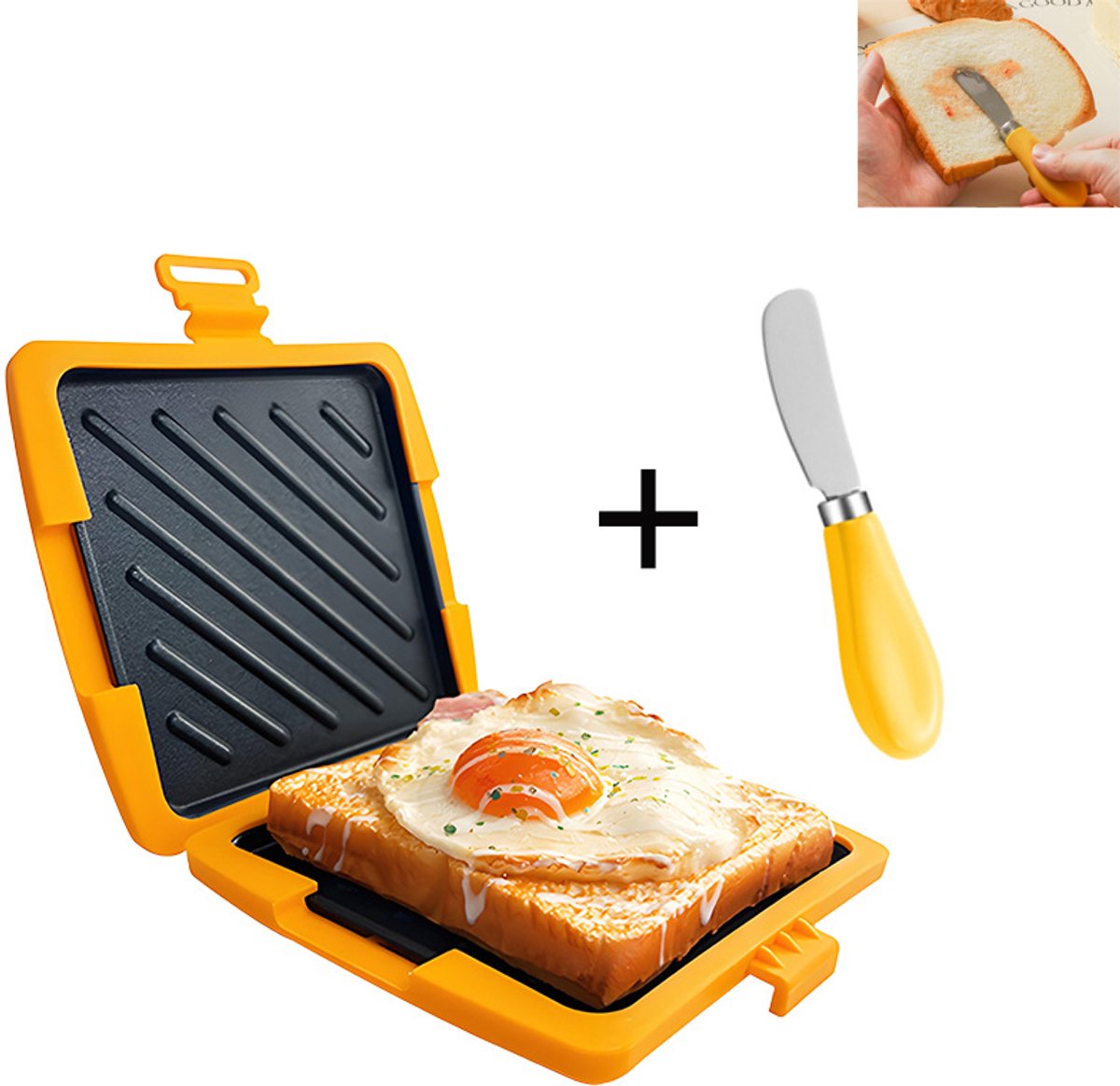 Magnetron sandwichmaker - Sandwichmaker - Bakplaat - sandwich maker - Panini maker - Broodrooster - Voeg een botermesje toe - Siliconen - Oranje